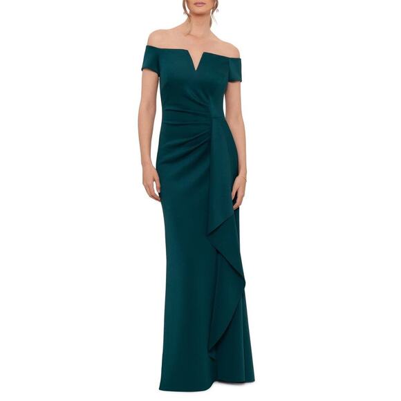 Xscape Women's Hunter Off the Shoulder Scuba Crepe Gown Evenings Size 10P NWT